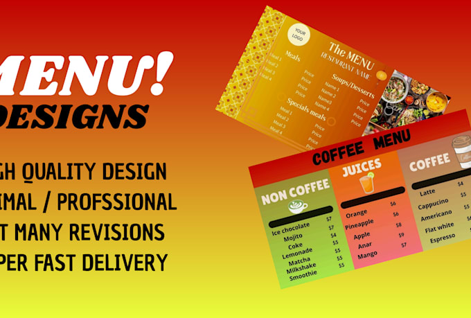 create a modern restaurant menu for you
